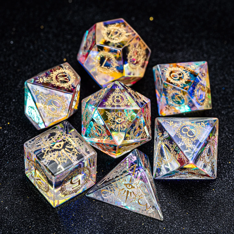 URWizards D&D Prism Glass Engraved Dice Set Warlock Style - Urwizards