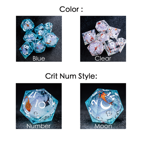 URWizards D&D Starry Liquid Heart Resin Engraved Dice Set Koi Fish - Urwizards