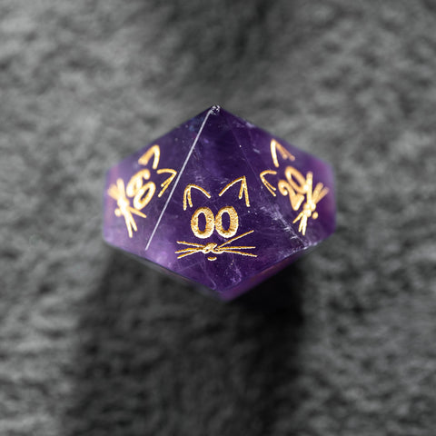 URWizards Dnd Engraved Amethyst Dice Set Meow Style - Urwizards