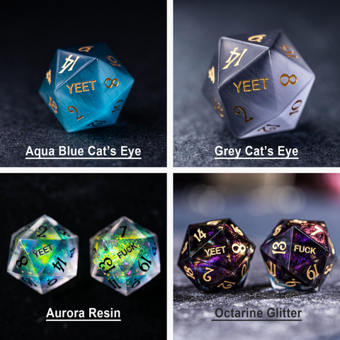URWizards D&D Engraved Gemstone D20 Dice YEET & F*CK Style - Urwizards