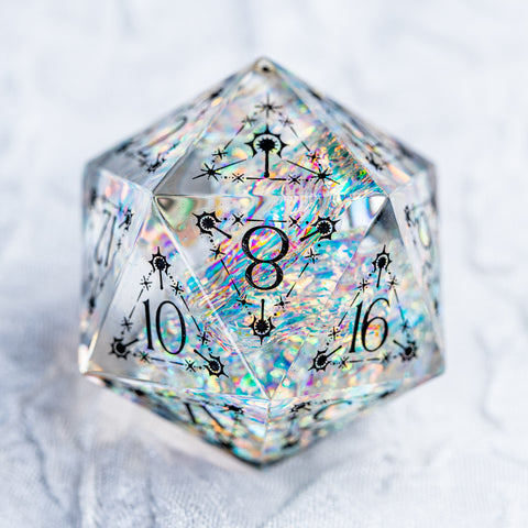 URWizards D&D Resin Opalite Glitter Engraved Dice Set Cleric Style - Urwizards