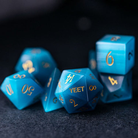 URWizards Dnd Aque Cat's Eye Engraved Dice Set Yeet & F*ck - Urwizards