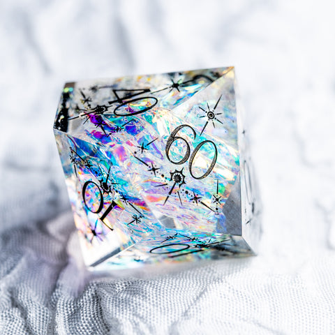 URWizards D&D Resin Opalite Glitter Engraved Dice Set Cleric Style - Urwizards