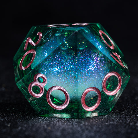 URWizards D&D Starry Liquid Heart Resin Engraved Dice Set Emerald - Urwizards