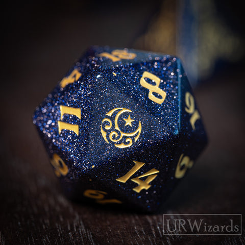 Dnd Blue Sandstone Engraved Dice Set Moon Star Style - Urwizards