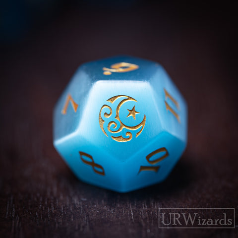 URWizards Dnd Aqua Cat's Eye Engraved Dice Set Moon Star Style - Urwizards
