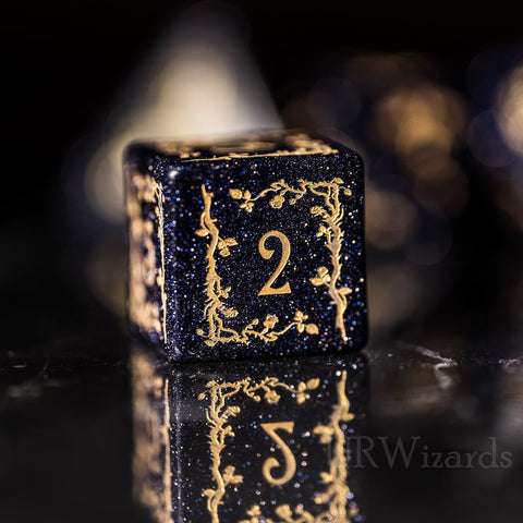 Dnd Blue Sandstone Engraved Dice Set Plant Vine Style - Urwizards