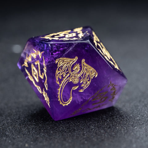 URWizards D&D Amethyst Engraved Dice Set Flying Dragon - Urwizards
