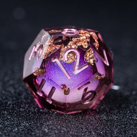 URWizards D&D Wine Liquid Heart Resin Engraved Dice Set Copper Flakes - Urwizards