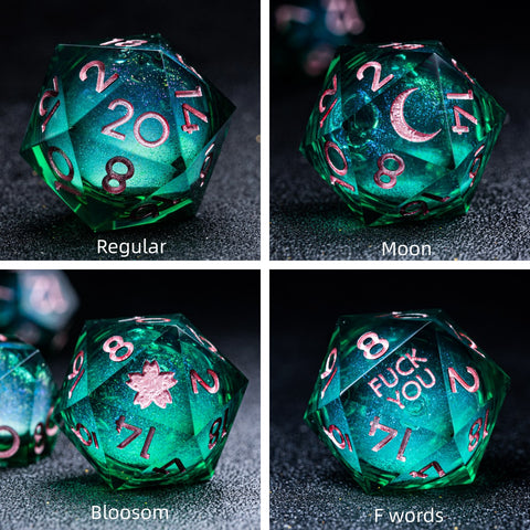 URWizards D&D Starry Liquid Heart Resin Engraved Dice Set Emerald - Urwizards