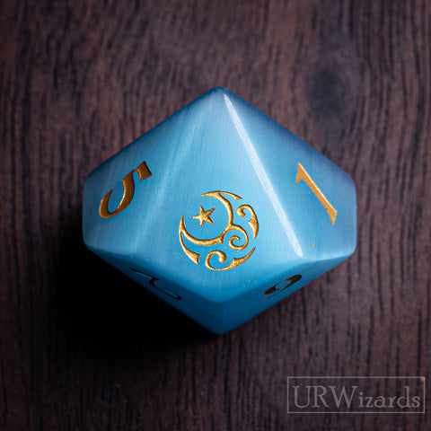 URWizards Dnd Aqua Cat's Eye Engraved Dice Set Moon Star Style - Urwizards