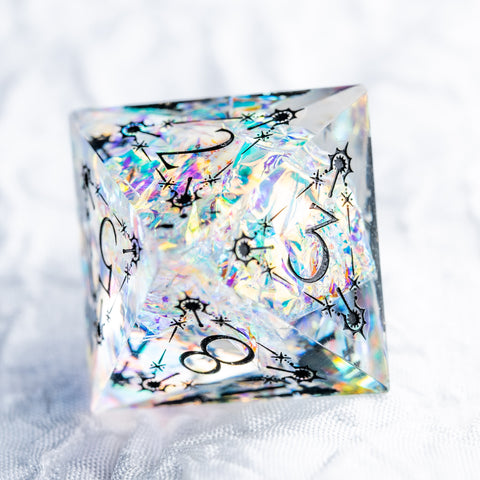 URWizards D&D Resin Opalite Glitter Engraved Dice Set Cleric Style - Urwizards