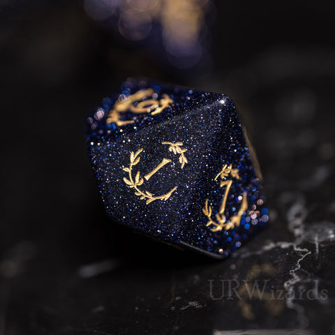Dnd Blue Sandstone Engraved Dice Set Plant Vine Style - Urwizards