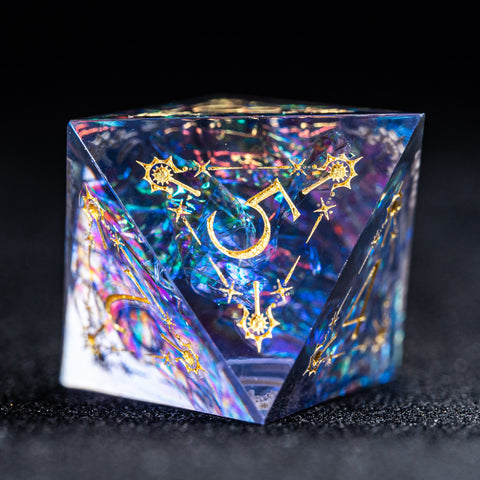 URWizards D&D Resin Night Neon Glitter Engraved Dice Set Cleric Style - Urwizards