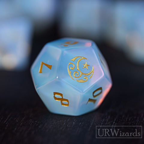 URWizards Dnd Opalite Engraved Dice Set Moon Star Style - Urwizards