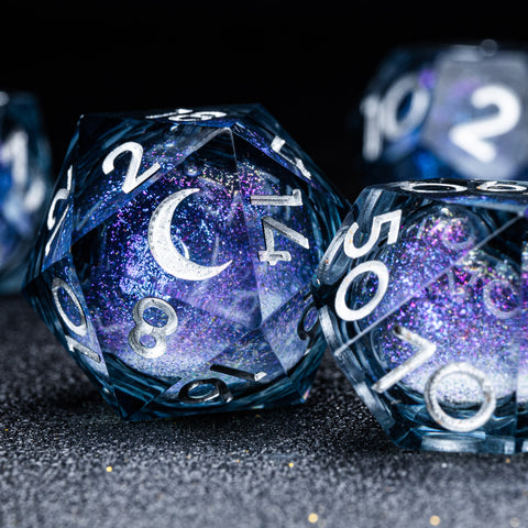 URWizards D&D Starry Liquid Heart Resin Engraved Dice Set Moon - Urwizards