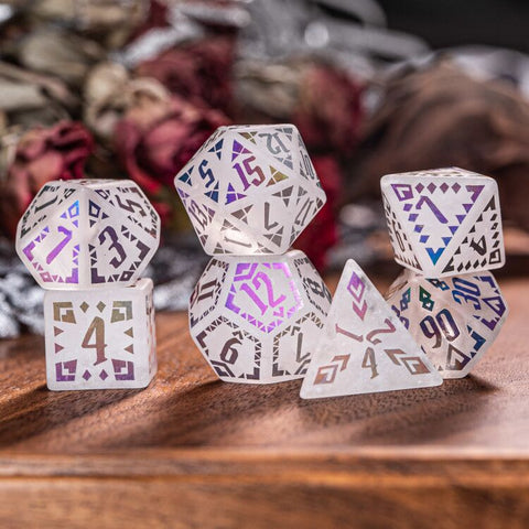 URWizards Clear Quartz Raised Plating Number Dice Set Ancient Style - Urwizards