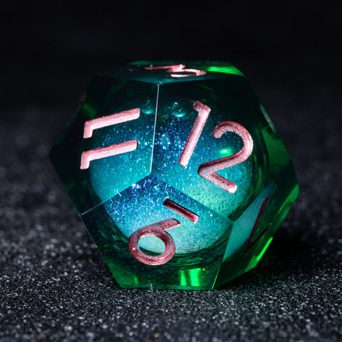 URWizards D&D Starry Liquid Heart Resin Engraved Dice Set Emerald - Urwizards
