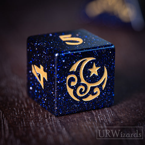 Dnd Blue Sandstone Engraved Dice Set Moon Star Style - Urwizards