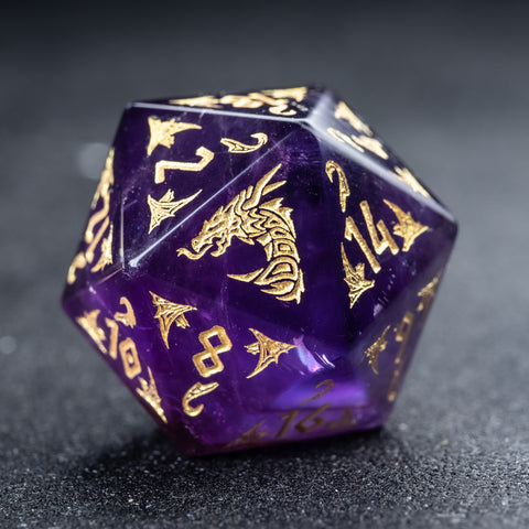 URWizards D&D Amethyst Engraved Dice Set Flying Dragon - Urwizards