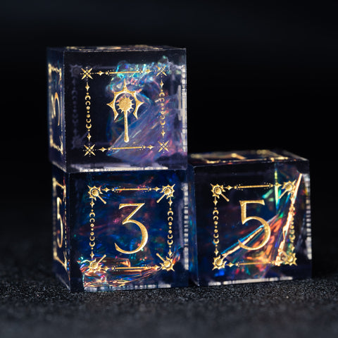 URWizards D&D Resin Night Neon Glitter Engraved Dice Set Cleric Style - Urwizards