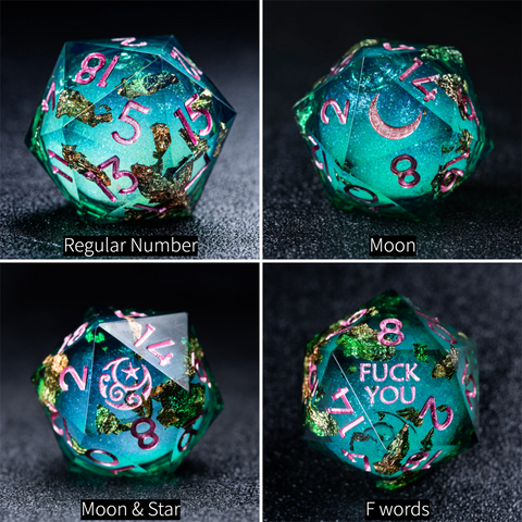 URWizards D&D Emerald Liquid Heart Resin Engraved Dice Set Copper Flakes - Urwizards