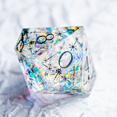 URWizards D&D Resin Opalite Glitter Engraved Dice Set Cleric Style - Urwizards
