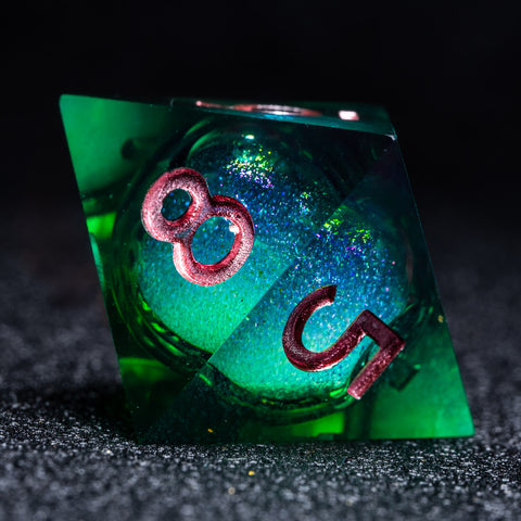 URWizards D&D Starry Liquid Heart Resin Engraved Dice Set Emerald - Urwizards