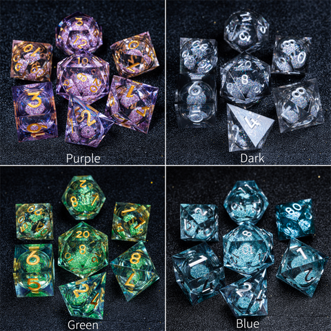 URWizards D&D Liquid Heart Resin Engraved Dice Set Green - Urwizards