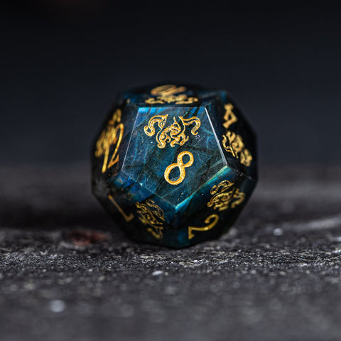 URWizards Dnd Engraved Labradorite Dice Set Cthulhu Style - Urwizards