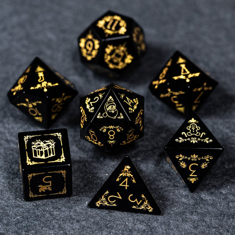 URWizards D&D Obsidian Engraved Dice Set Christmas Style - Urwizards