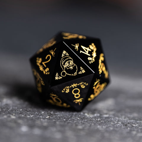 URWizards D&D Obsidian Engraved Dice Set Christmas Style - Urwizards