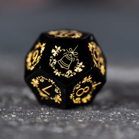 URWizards D&D Obsidian Engraved Dice Set Christmas Style - Urwizards
