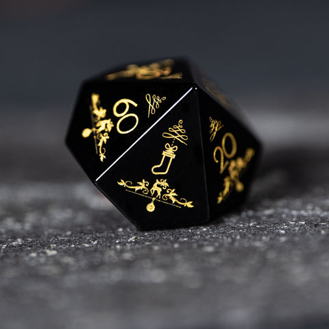 URWizards D&D Obsidian Engraved Dice Set Christmas Style - Urwizards