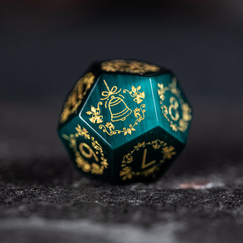 URWizards D&D Teal Green Cat's Eye Engraved Dice Set Christmas Style - Urwizards