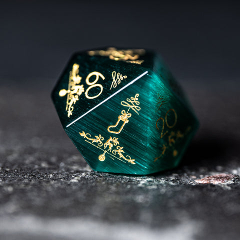 URWizards D&D Teal Green Cat's Eye Engraved Dice Set Christmas Style - Urwizards