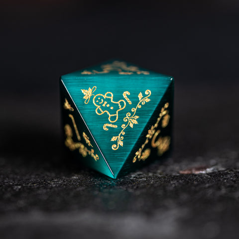 URWizards D&D Teal Green Cat's Eye Engraved Dice Set Christmas Style - Urwizards