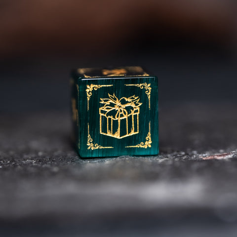 URWizards D&D Teal Green Cat's Eye Engraved Dice Set Christmas Style - Urwizards