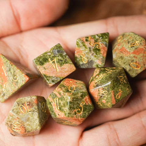 URWizards Dnd Unakite Gemstone Engraved Dice Set - Urwizards