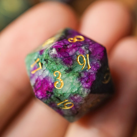 URWizards Dnd Ruby in Zoisite Gemstone Engraved Dice Set - Urwizards
