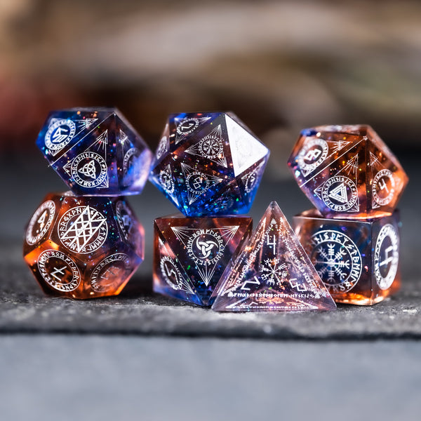 ENGRAVED Blue Lace Agate Gemstone Polyhedral Dice factory Set: Hand Carved with Quality! Full-Sized 16mm. Great for DnD RPG Dungeons and Dragons