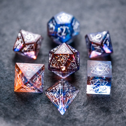 URWizards D&D Resin Dawn Glitter Engraved Dice Set Astrology Style - Urwizards