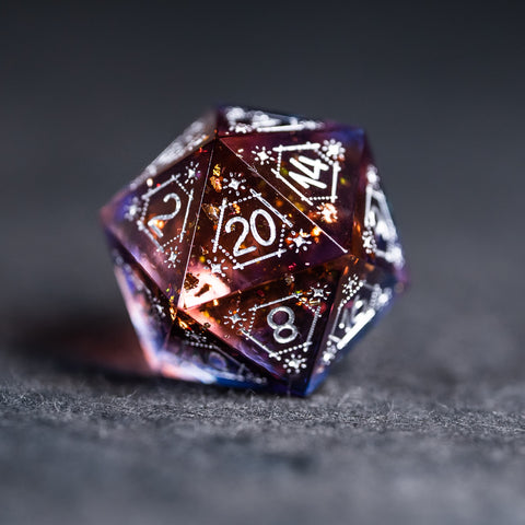 URWizards D&D Resin Dawn Glitter Engraved Dice Set Astrology Style - Urwizards