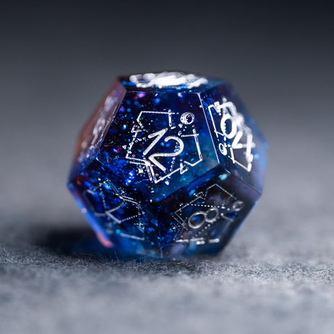 URWizards D&D Resin Dawn Glitter Engraved Dice Set Astrology Style - Urwizards