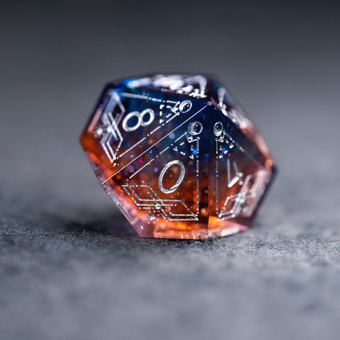 URWizards D&D Resin Dawn Glitter Engraved Dice Set Astrology Style - Urwizards