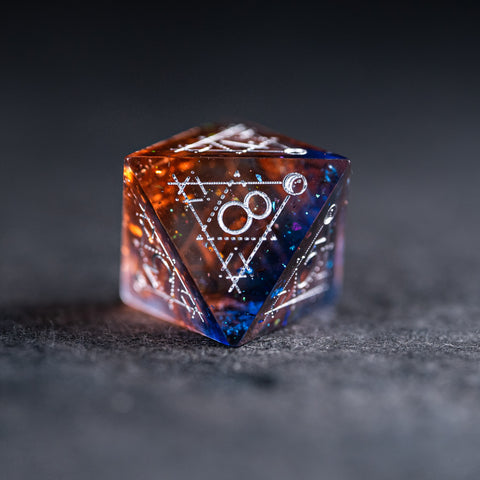 URWizards D&D Resin Dawn Glitter Engraved Dice Set Astrology Style - Urwizards