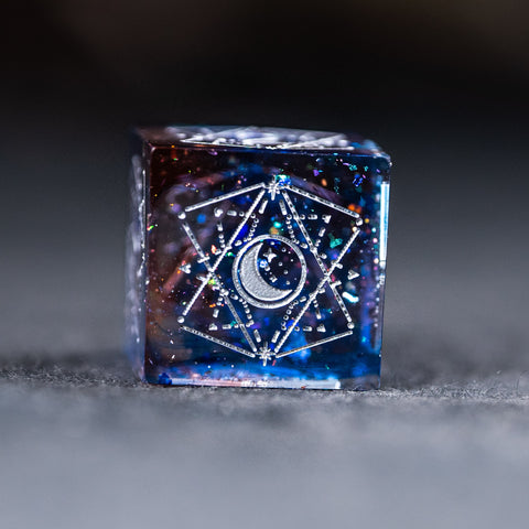 URWizards D&D Resin Dawn Glitter Engraved Dice Set Astrology Style - Urwizards