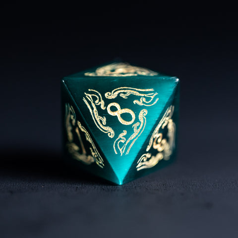 URWizards Dnd Engraved Teal Green Cat's Eye Stone Dice Set Cthulhu Style - Urwizards
