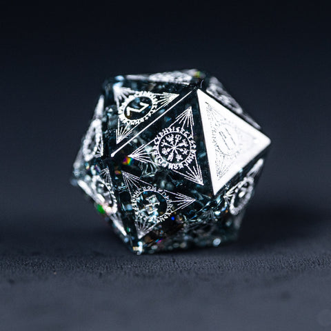 URWizards Dnd Engraved Blast Black Glass Dice Set Nordic Style - Urwizards