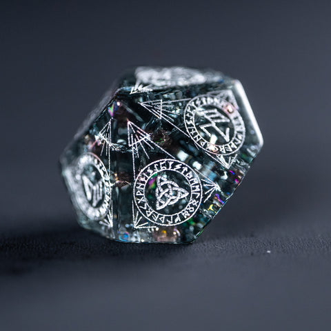 URWizards Dnd Engraved Blast Black Glass Dice Set Nordic Style - Urwizards